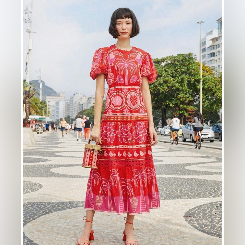 *Like New* FARM Rio Anthro Tropical Open Back Midi Vacation Resort Dress Size L